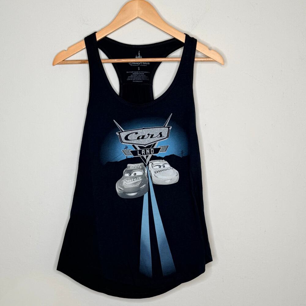 Disney Parks Cars Navy Tank Top Women's Small Lightning McQueen Mater Racerback - Picture 2 of 7